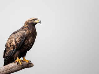Golden Eagle Perched on Branch Against Minimalist Background