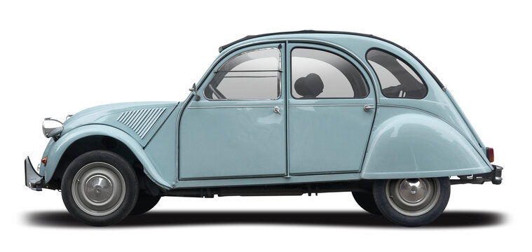 Citroen 2CV classic car side view isolated on transparent background. PNG