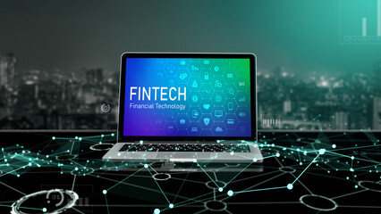 Fintech financial technology software for modish business to analyze marketing strategy
