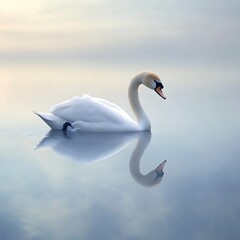 Naklejka premium majestic swan swimming gently under morning sunlight