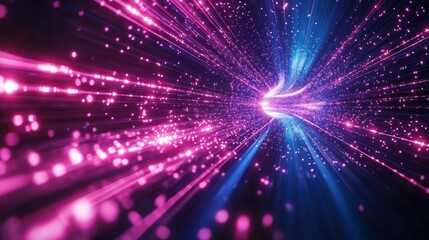 Obraz premium Pink, blue light streaks tunnel; cosmic background; digital art; tech visuals