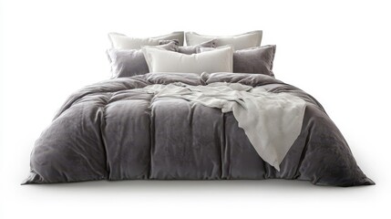 Cozy Gray Bed with Decorative Pillows and Blanket
