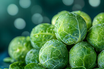Fresh Green Brussels Sprouts Close Up Shot