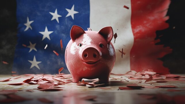 Breaking Piggy Bank Against French Flag
