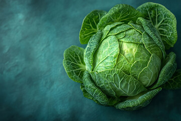 Fototapeta premium A Single Fresh Green Cabbage Head