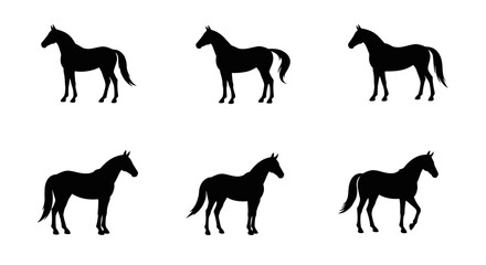 Collection of Standing Animal Silhouettes in Black on White Background, Vector Icons.
