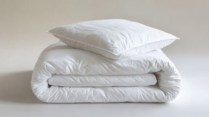 Cozy White Bedding with Pillow on Soft Background