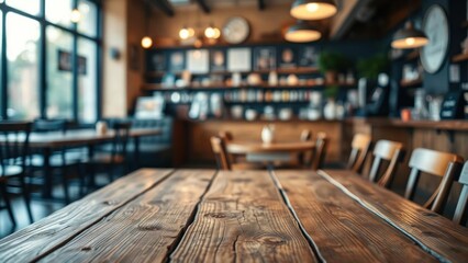 Rustic Wooden Table in a Cozy Cafe
