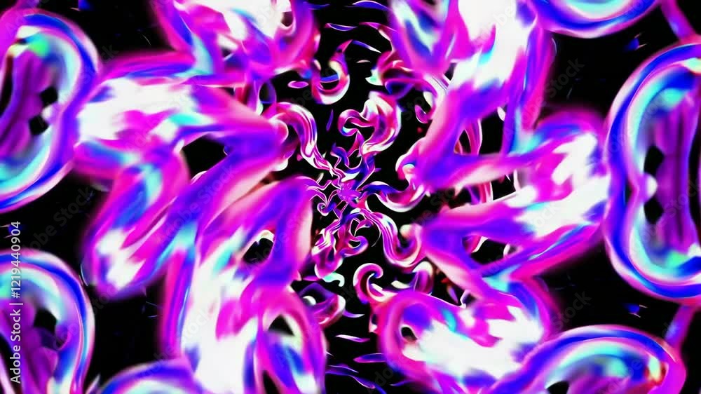 Poster abstract neon spiral pattern with vibrant colors, kaleidoscopic symmetry. digital art and psychedeli
