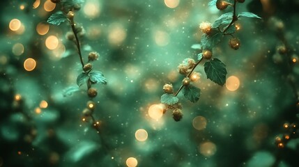 Enchanting Green Branches With Golden Lights