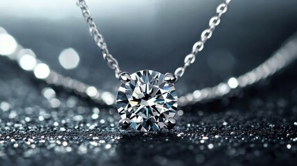 Sparkling Diamond Pendant Necklace on Glittering Background