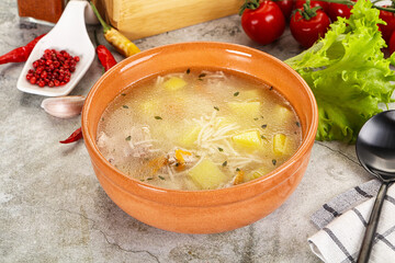 Homemade chicken soup with vegetables