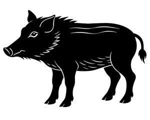 wild boar  black silhouette vector, Simple silhouette Design vector icon with white background. Wild animal silhouette