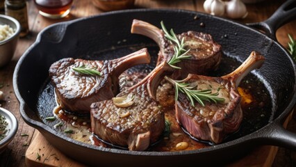 Fototapeta premium Spicy Spare Ribs in a Frying Pan