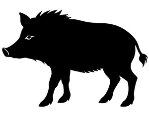 wild boar  black silhouette vector, Simple silhouette Design vector icon with white background. Wild animal silhouette