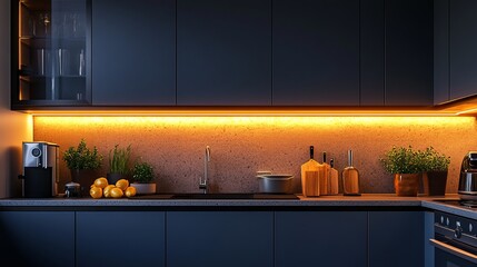 Inviting Modern Kitchen Featuring a Sleek Sink and Compact Microwave with Warm Lighting Creating a Cozy Atmosphere Ideal for Cooking and Family Gatherings in a Contemporary Home Setting