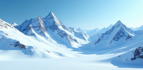 Fototapeta premium Blue mountain peaks with layered snow and ice, pristine, powdery