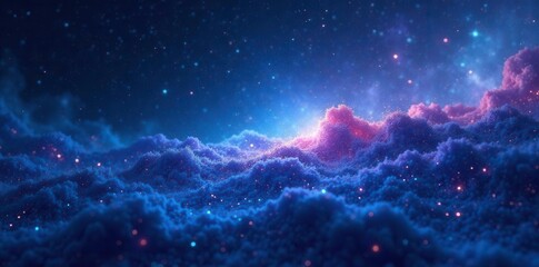 Fototapeta premium Iridescent blue glaze over a dark cosmic landscape, abstract, glitter, universe