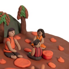 Obraz premium PlayDoh figures enjoying a scenic outdoor picnic near trees