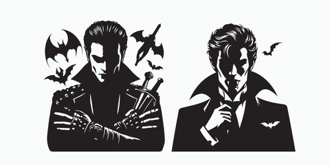Gothic Vampire Halloween silhouette Cartoon vector icon © Elementix
