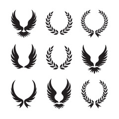 heraldic symbols, shields, laurel wreaths, eagles, wings, silhouettes