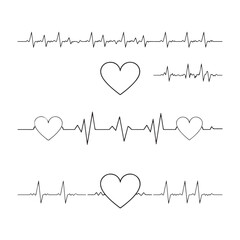 Minimalist heart rate lines, ECG waveforms, cardiac rhythm patterns, hand-drawn medical illustrations