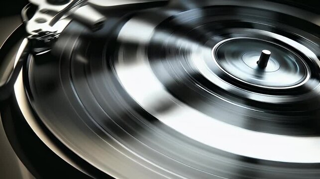 Vinyl record spinning on turntable, close-up, music, entertainment
