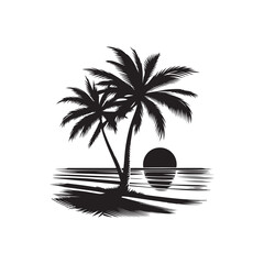 Palm tree swaying in the breeze silhouette vector clipart  illustration black color design