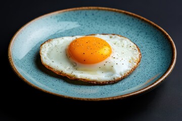 Delicious Fried Egg on a Blue Plate with Natural Light