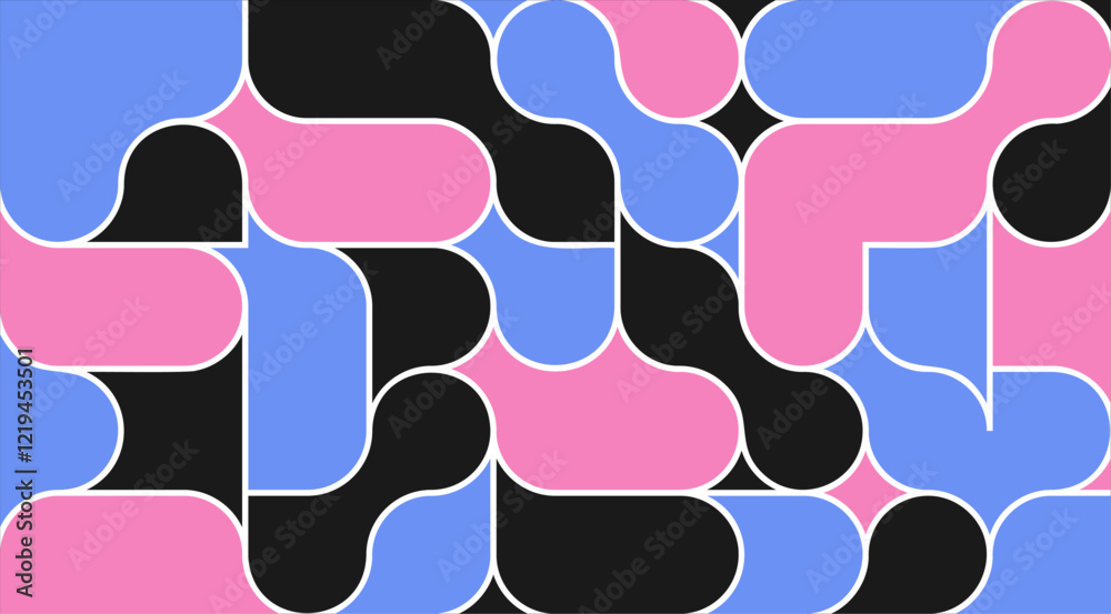 Wall mural background with black and blue liquid connected circle dots.metaballs pattern on white. abstract geo