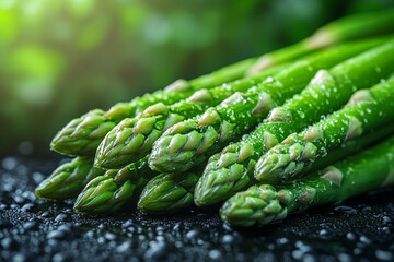 Fresh Green Asparagus Spears Water Droplets