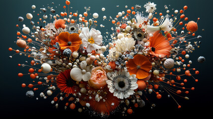 Vibrant floral explosion celebrating love and joy artistic display studio setting close-up perspective nature's beauty