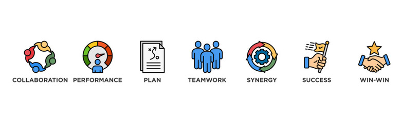 Partnership banner web icon vector illustration concept with icon of collaboration, performance, plan, teamwork, synergy, success and win-win solution