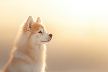 Obraz premium Golden hour highlights soft fur of serene dog, evoking peacefuln