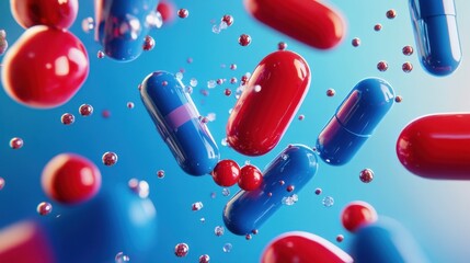 Vibrant Medication. 3D rendering of red and blue pills