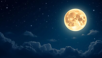 Serene Night: Full Moon over Cloudscape, Dreamy Celestial Art