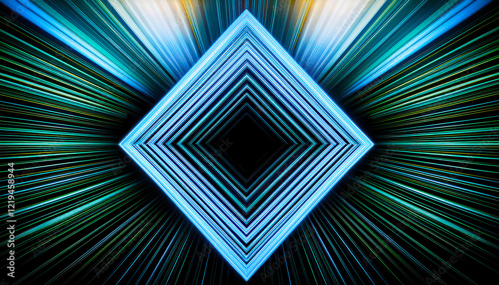 Poster Inspirational Diamond Shape Created by Dynamic Motion Light Lines in a Minimalist Setting