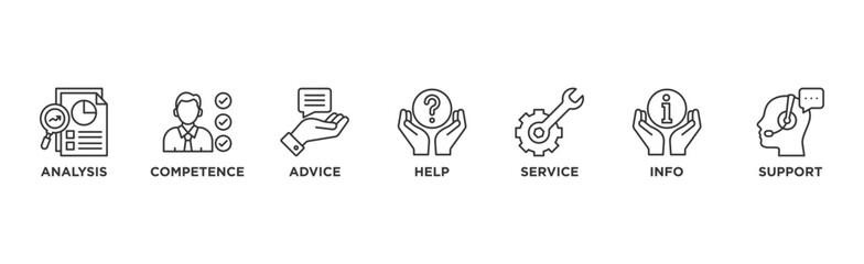 Problem solving banner web icon vector illustration concept with icon of analysis, competence, advice, help, service, info, and support	