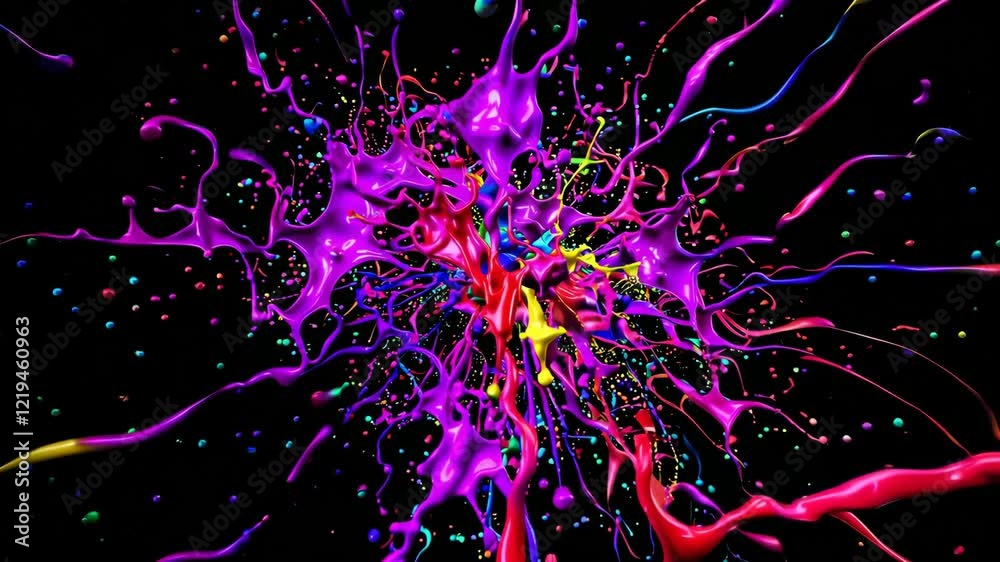 Poster colorful splashes of paint on a black background. creative art and abstract expression concept