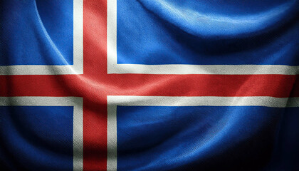 Fototapeta premium Icelandic Flag Fluttering Gracefully in the Wind Under a Clear Blue Sky During a Sunny Day