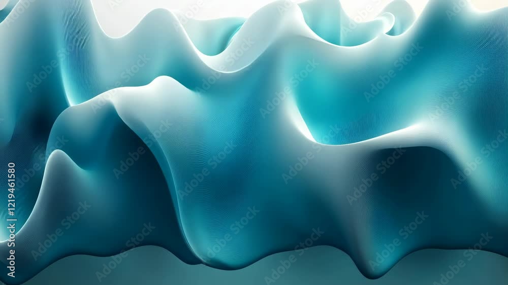 Fototapete Dive into a mesmerizing flowing sea of turquoise shapes, where light dances across undulating forms. This visual masterpiece offers a soothing and ethereal journey through abstract motion.