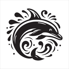 dolphin fish silhouette icon on white background