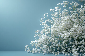 White Baby Breath Flowers Against A Blue Background