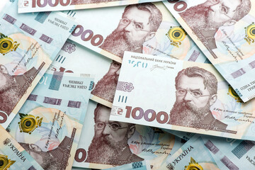 Ukrainian money, texture from Ukrainian banknotes in the denomination of one thousand hryvnias, the banknote depicts Vernadsky