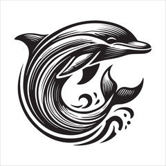 dolphin fish silhouette icon on white background