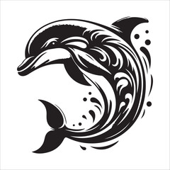 Naklejka premium dolphin fish silhouette icon on white background
