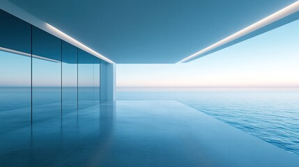 Obraz premium Modern Minimalist Ocean View Architecture: Serene Coastal Design