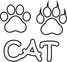 Cat paw print design flat and line icon . Black vector  isolated on transparent background. Footprint pet step symbol for animal zoo, vet logo element apps and websites.