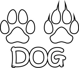 Dog paw print design flat and line icon. Black vector  isolated on transparent background. Footprint pet step symbol for animal zoo, vet logo element apps and websites.