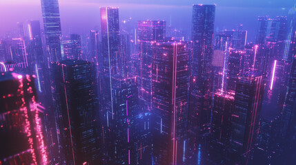 Fototapeta premium Smart digital Innovation city with connection network reciprocity over the twilight cityscape. of future smart wireless digital city and social media networking systems that connects people with city 